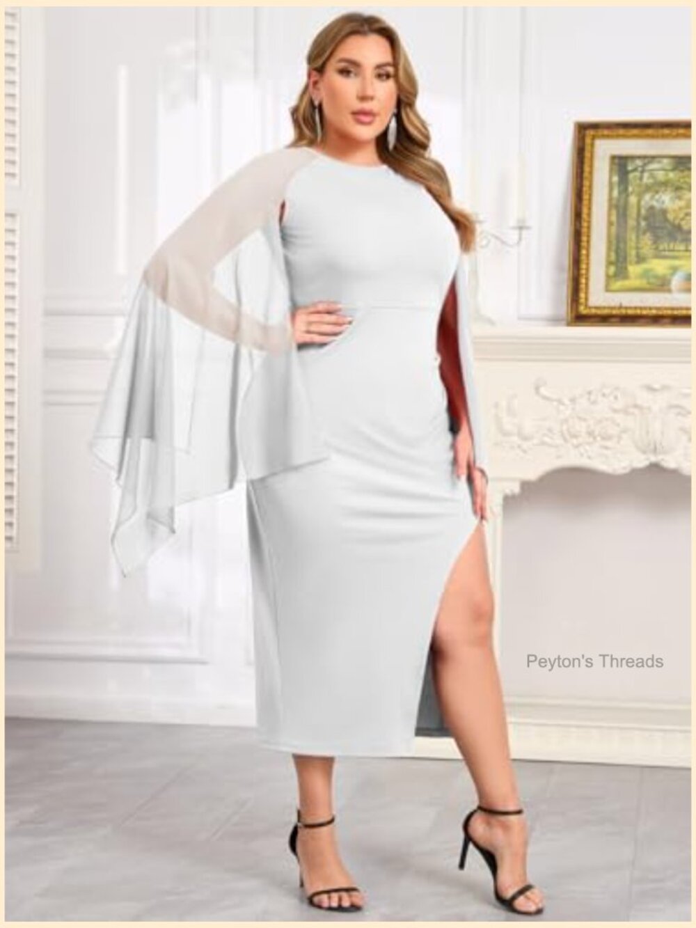 High Split Flare Sleeve Maxi Dress with Cape Cocktail Party - Picture 6 of 7